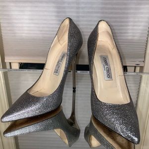 Pointed Toe Jimmy Choo Silver Sparkle Heel